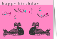 happy birthday whale pink card