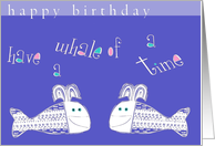 happy birthday whale blue card