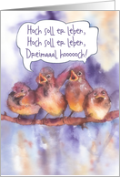 Happy birthday in German, male recipient, hoch soll er leben, birds card