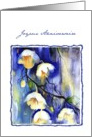 white flowers joyeux anniversaire card