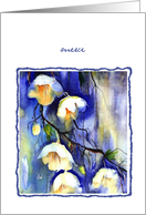 Merci, Thank you in French, Watercolor painting, white flowers card