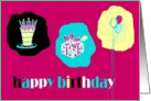 happy birthday cake balloons pink card