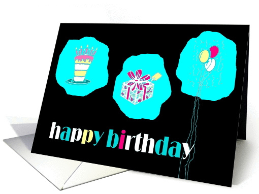 happy birthday cake balloons black card (267913)