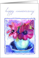 happy anniversary pastel watercolor anemone card