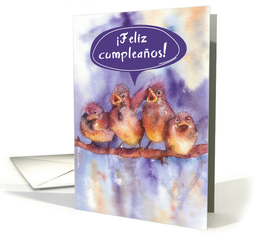 Feliz Cumpleaos, Happy birthday in Spanish, cute singing birds card