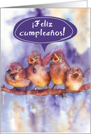 Feliz Cumpleaos, Happy birthday in Spanish, cute singing birds card