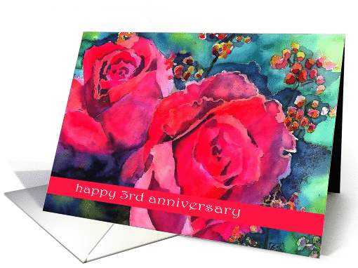 happy 3rd anniversary wedding red roses card (273459)