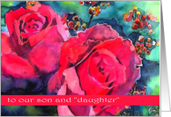 son and daughter in law happy anniversary wedding red roses card