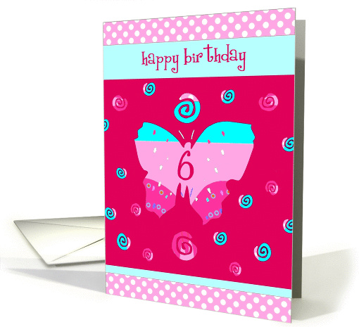 pink butterfly happy birthday 6th card (274054)