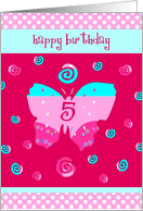 pink butterfly happy birthday 5th card