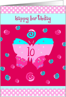 Happy 10th Birthday, pink Butterfly card