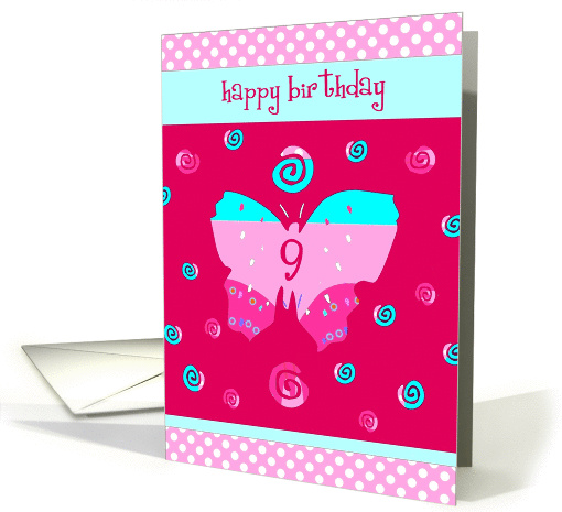pink butterfly happy birthday 9th card (274086)
