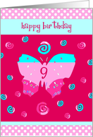 pink butterfly happy birthday 9th card