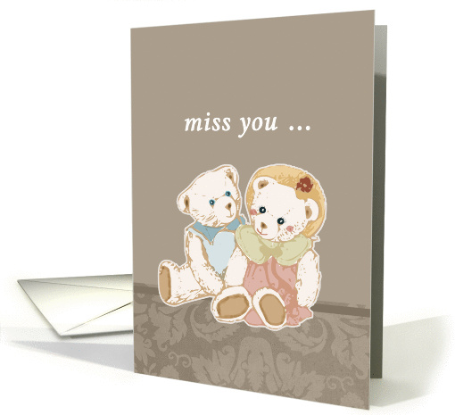 I miss you, cute vintage teddy bears card (276600)