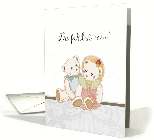 du fehlst mir teddybr, I miss you in German, two teddy bears card