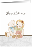 du fehlst mir teddybr, I miss you in German, two teddy bears card
