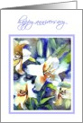 happy anniversary white lilies painting card