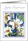 joyeux anniversaire white lilies painting card