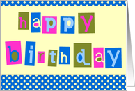 happy birthday letters and polka dots card