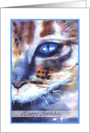 happy birthday from the cat, watercolor, cat & blue eye card