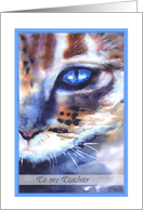 teacher watercolor cat blue eye card