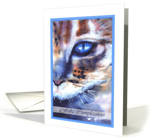 feliz cumpleanos watercolor cat blue eye card (285672)