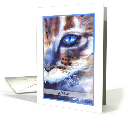 grazie watercolor cat blue eye card (285676)