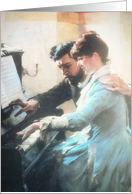 At the piano, Oil Painting, Couple card