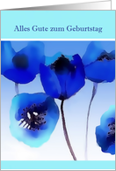 Happy Birthday in German, Alles Gute zum Geburtstag, blue Poppies card