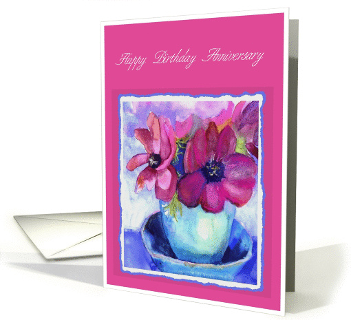 anemone pink happy birthday anniversary card (289068)