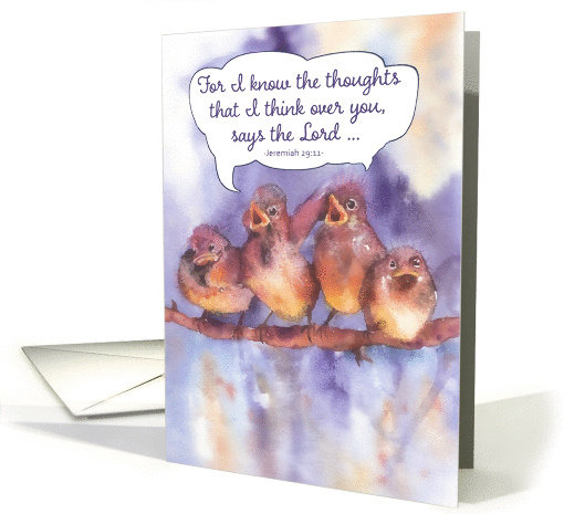 Jeremiah 29:11, Hope, Christian encouragement, cute sparrows card