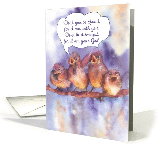 Christian encouragement card, Isaiah 41:10, cute sparrows card