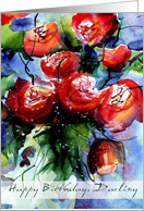 happy birthday darling vibrant red roses in vase card