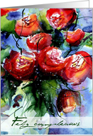 feliz cumpleanos vibrant red roses in vase card