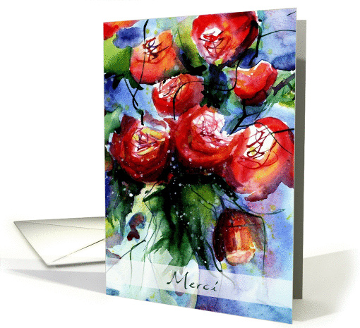 merci vibrant red roses in vase card (293828)