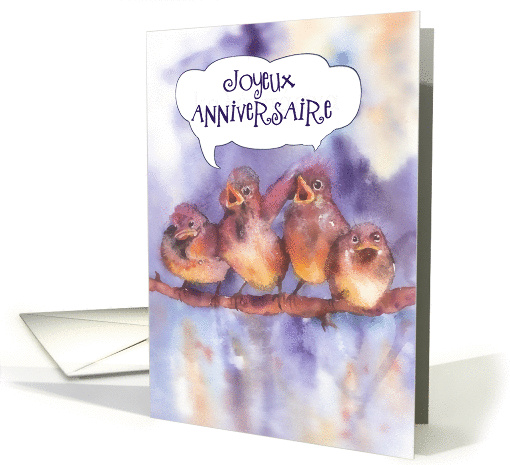 joyeux anniversaire, happy birthday in French, moineaux card (296443)