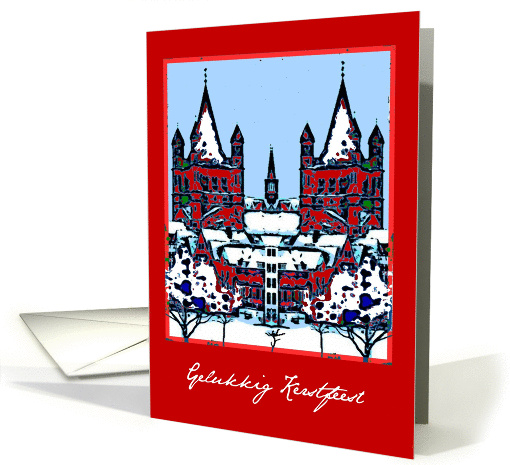 gelukkig kerstfeest rood kerk card (299523)
