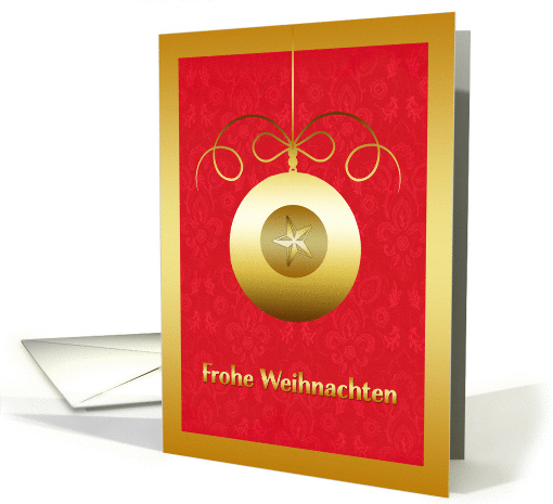 frohe Weihnachten, merry Christmas in German, glass ornament card