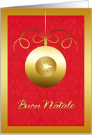 buon natale, merry Christmas in Italian, golden effect glass ornament card