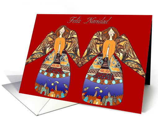 feliz Navidad two angels with candle card (301818)