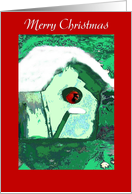 merry christmas birdhouse new home card
