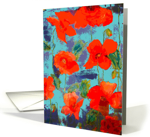 red poppies on green card (303956)