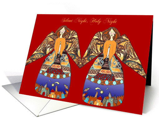 silent night merry christmas angels with candle card (305891)