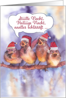 Merry Christmas in German, Silent Night song, sparrows card