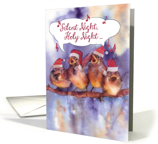 Silent Night, Christmas card, watercolor, sparrows card (307642)