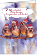 feliz navidad, cute Spanish Christmas Card, singing sparrows card