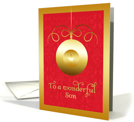 To my Son, Merry Christmas, Gold Effect, Vintage Ornament card