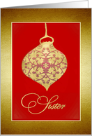 To my Sister, Merry Christmas Glass Bauble Ornament, Faux Gold card