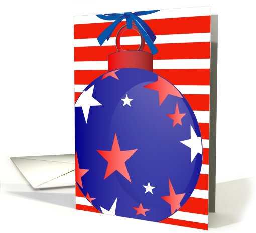 merry christmas, red white blue flag, stars & stripes, ornament card