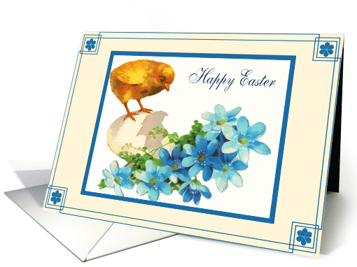Happy Easter, Vintage Chicken, Egg and Flowers card (337818)